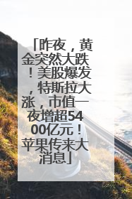 昨夜，黄金突然大跌！美股爆发，特斯拉大涨，市值一夜增超5400亿元！苹果传来大消息